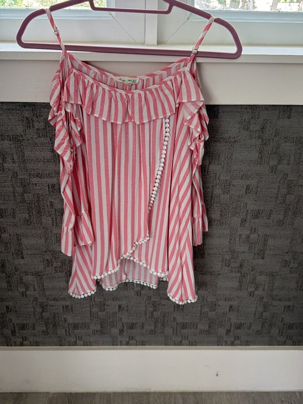 Cotton Bleu Pink & White Striped Cold Shoulder Blouse – Size Medium